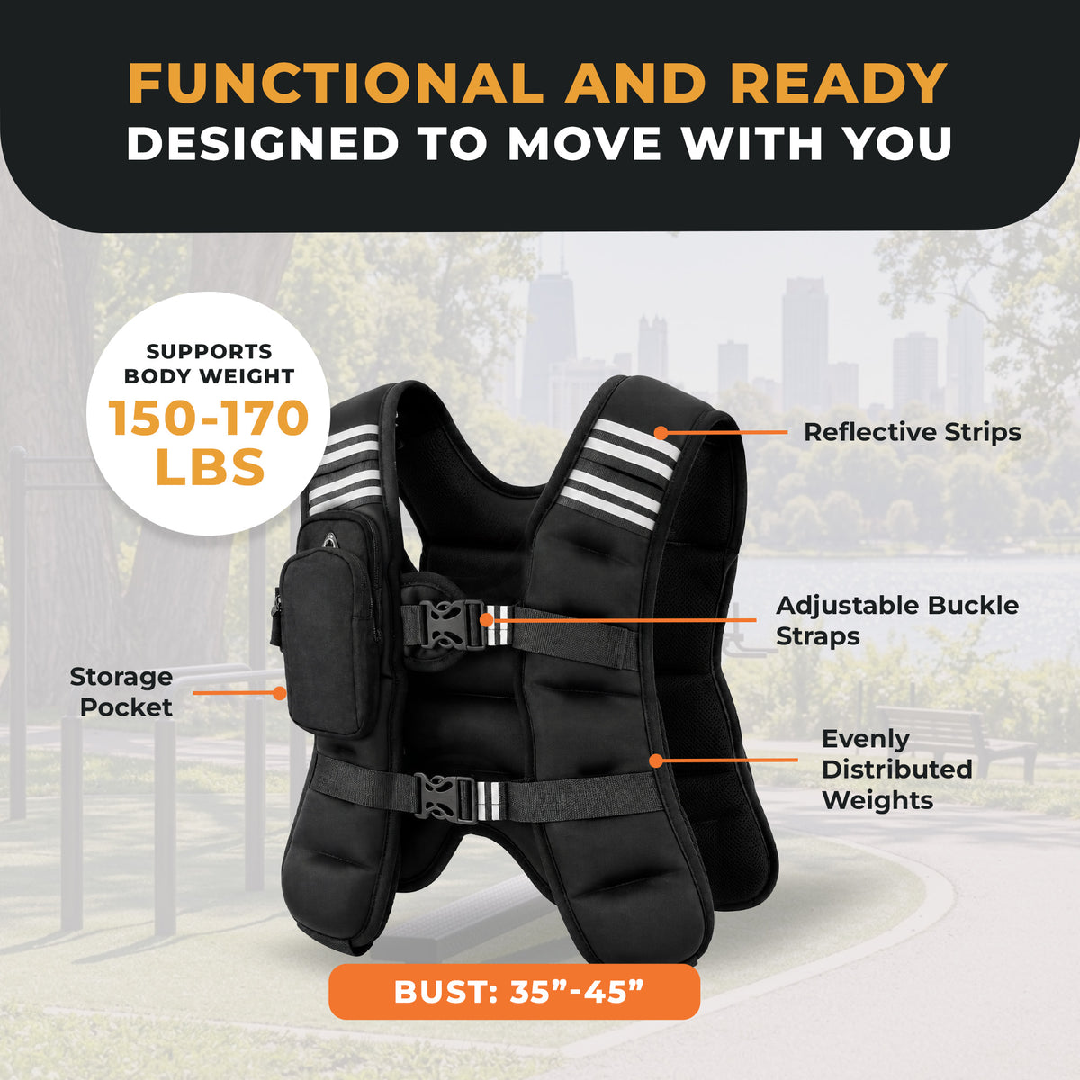 BalanceFrom 16 lb Weighted Nylon Tactical Vest with Quick Release & Phone Pouch