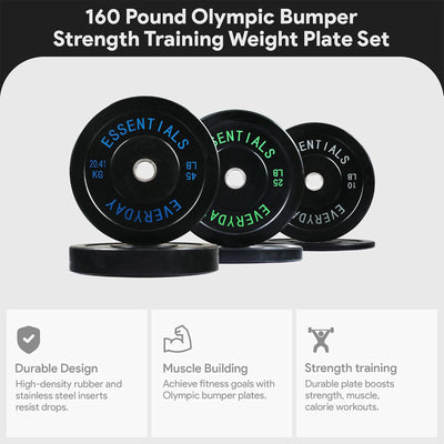 BalanceFrom Olympic Rubber Bumper Plate Set, 10, 25 & 45 lb Weight Plates, Black