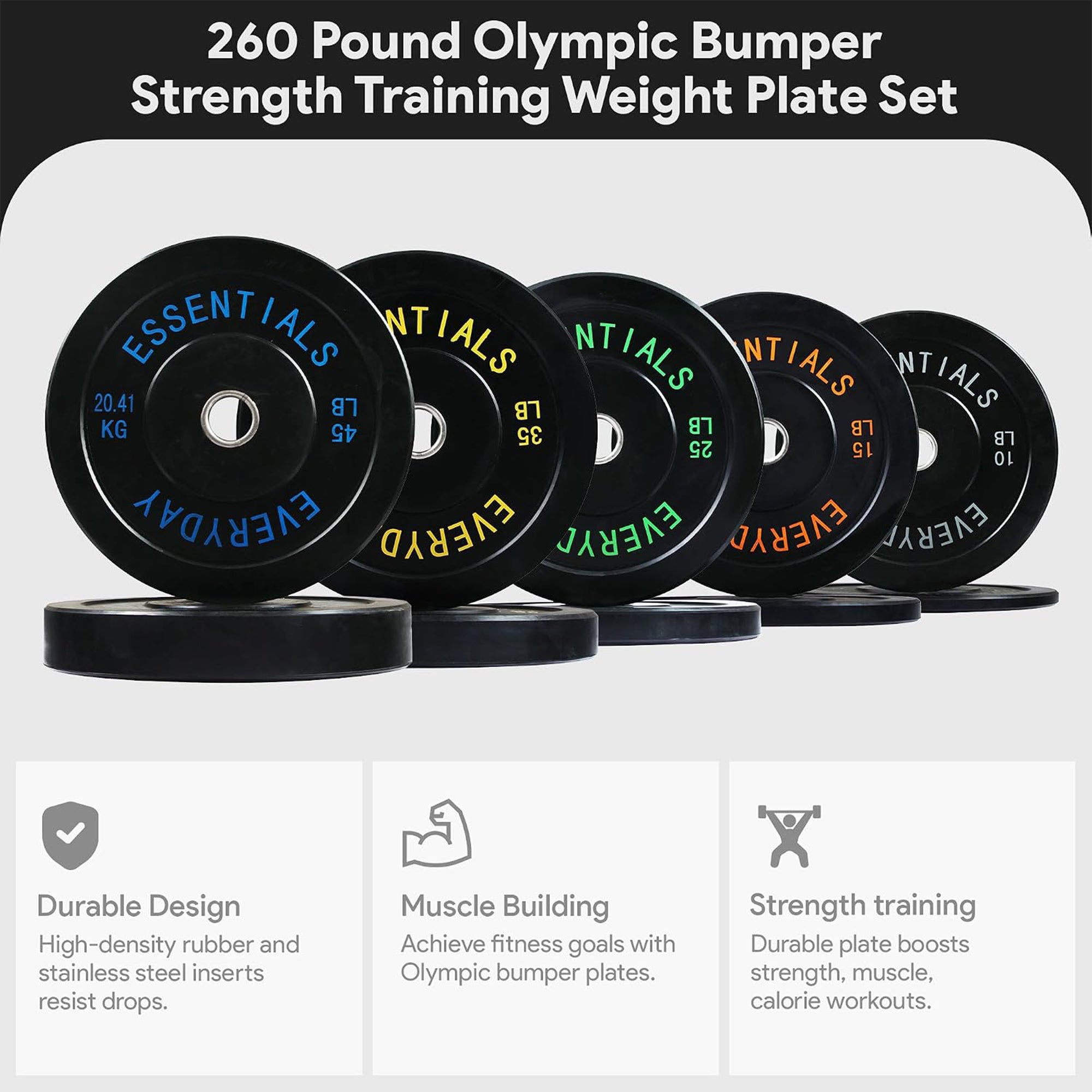 BalanceFrom Olympic Rubber Bumper Plate Set of 10, 15, 25, 35, and 45 lb Weight