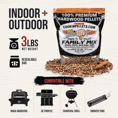 CookinPellets Family Mix Wood Pellets for Indoor & Outdoor Smoker & Grill, 3Lbs - VMInnovations
