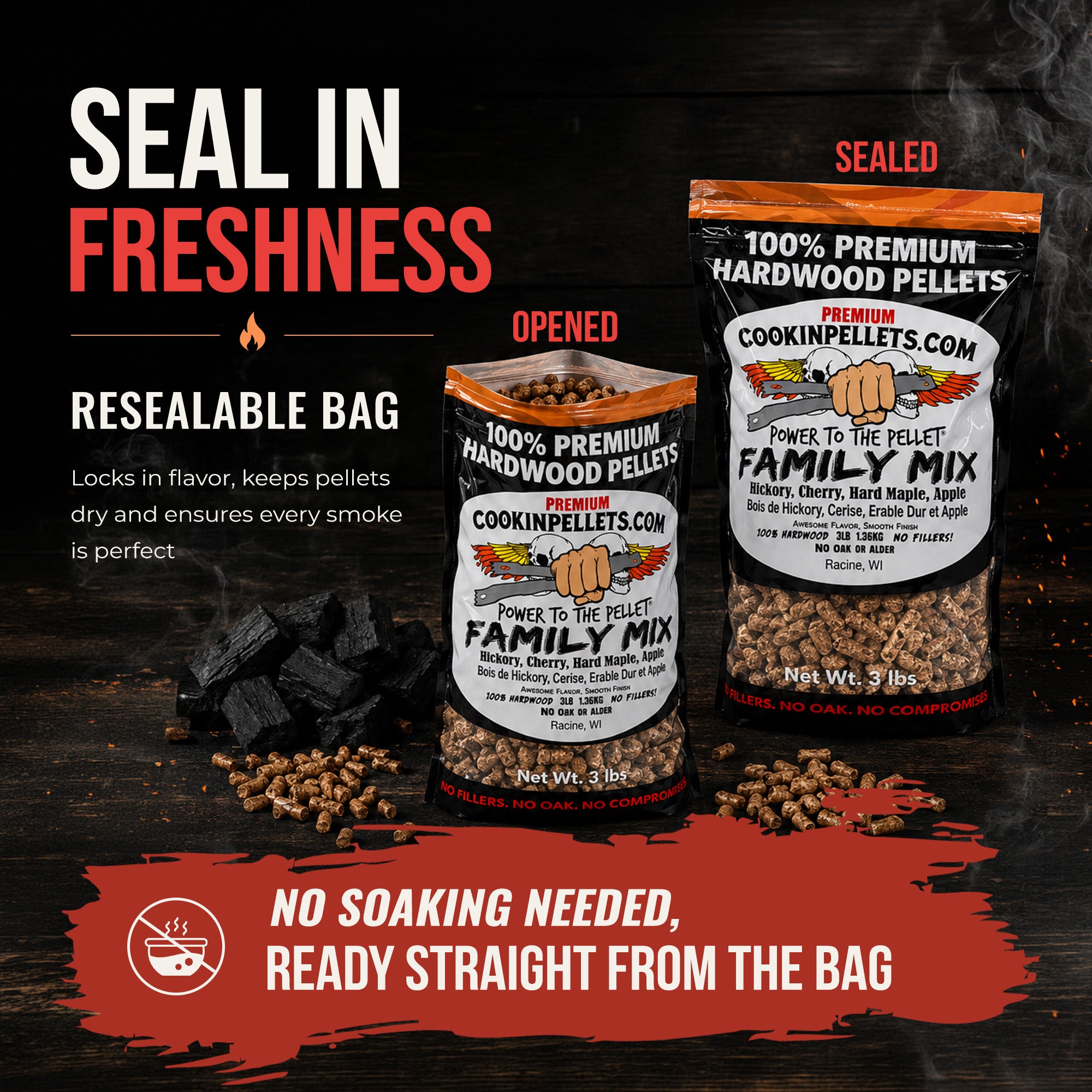 CookinPellets Family Mix Wood Pellets for Indoor & Outdoor Smoker & Grill, 3Lbs - VMInnovations