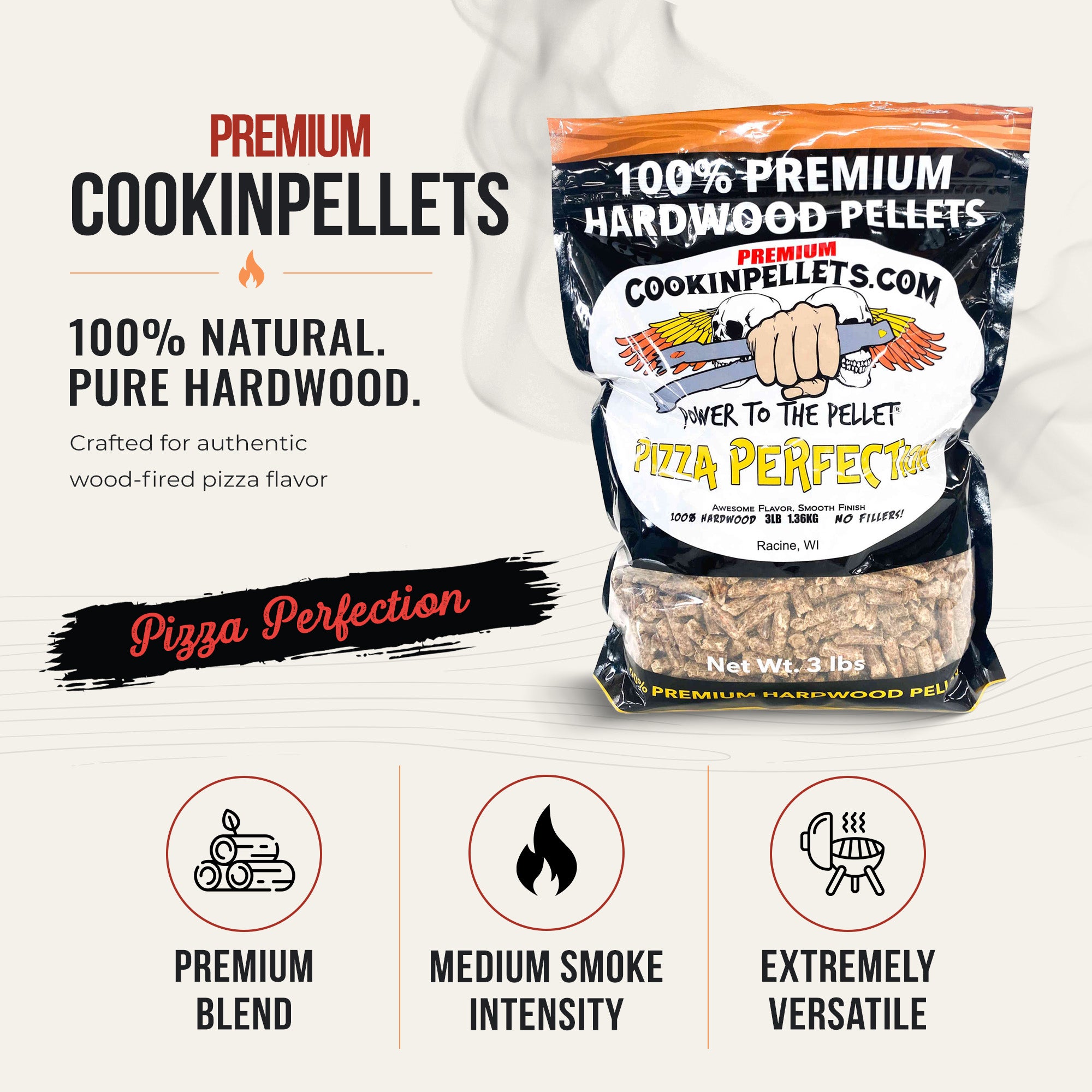 CookinPellets Pizza Perfection Wood Pellets for Indoor & Outdoor Smoker, 3Lbs - VMInnovations