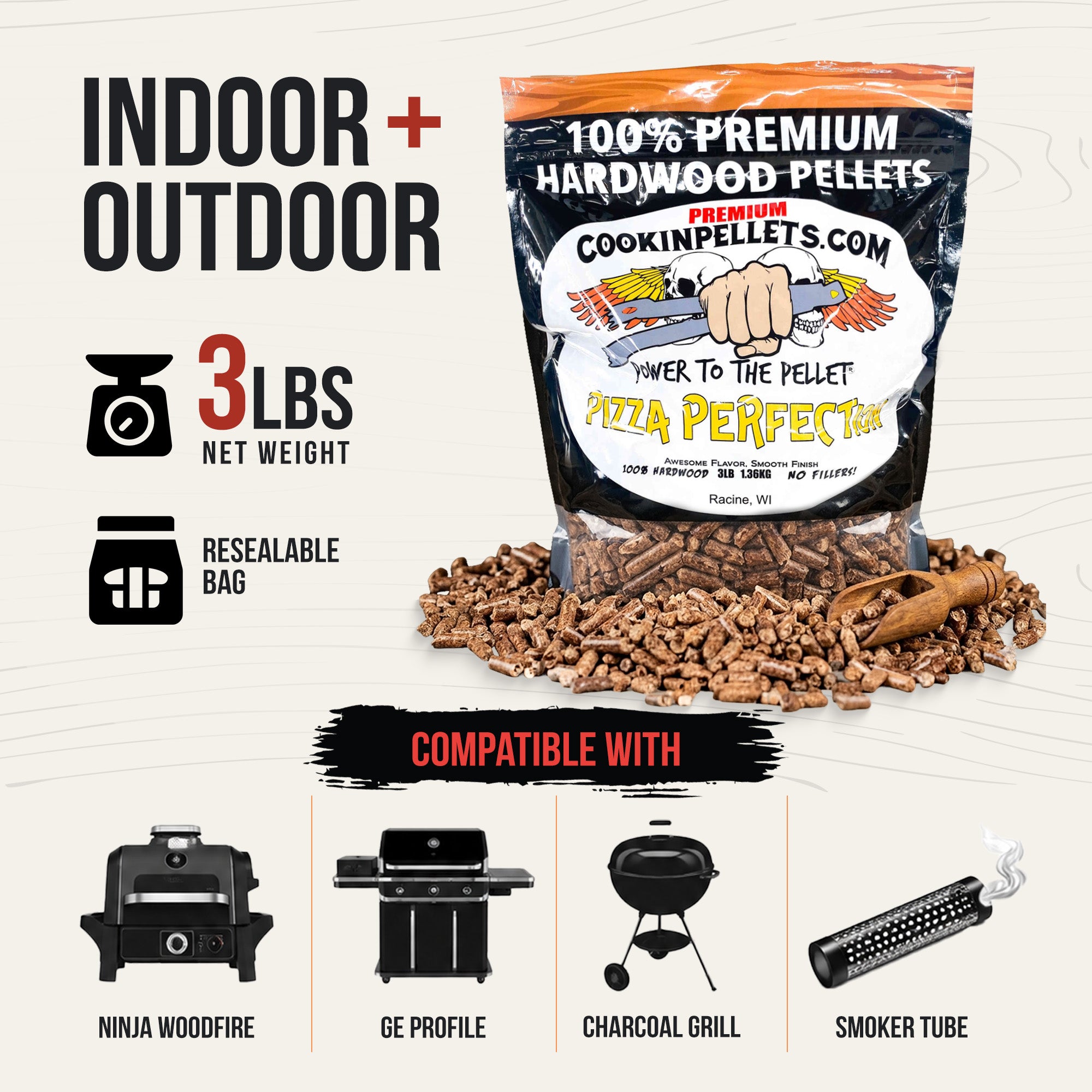 CookinPellets Pizza Perfection Wood Pellets for Indoor & Outdoor Smoker, 3Lbs - VMInnovations