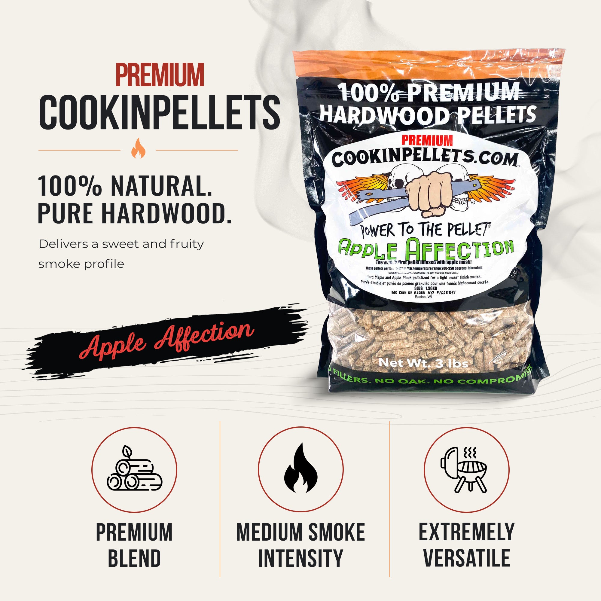 CookinPellets Apple Affection Wood Pellets, Indoor  Outdoor Smoker, 3 lb, 5 Pack - VMInnovations