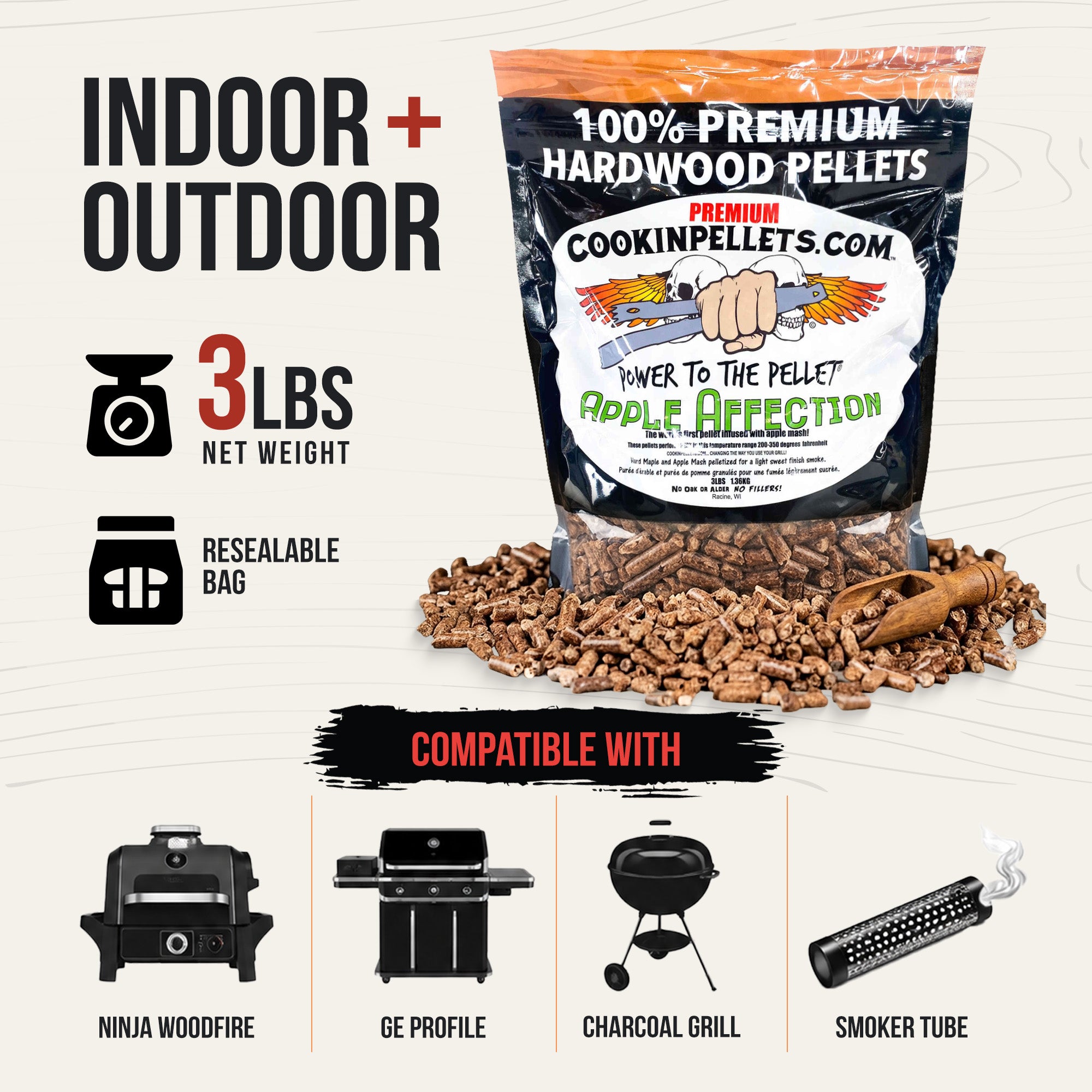 CookinPellets Apple Affection Wood Pellets, Indoor  Outdoor Smoker, 3 lb, 5 Pack - VMInnovations