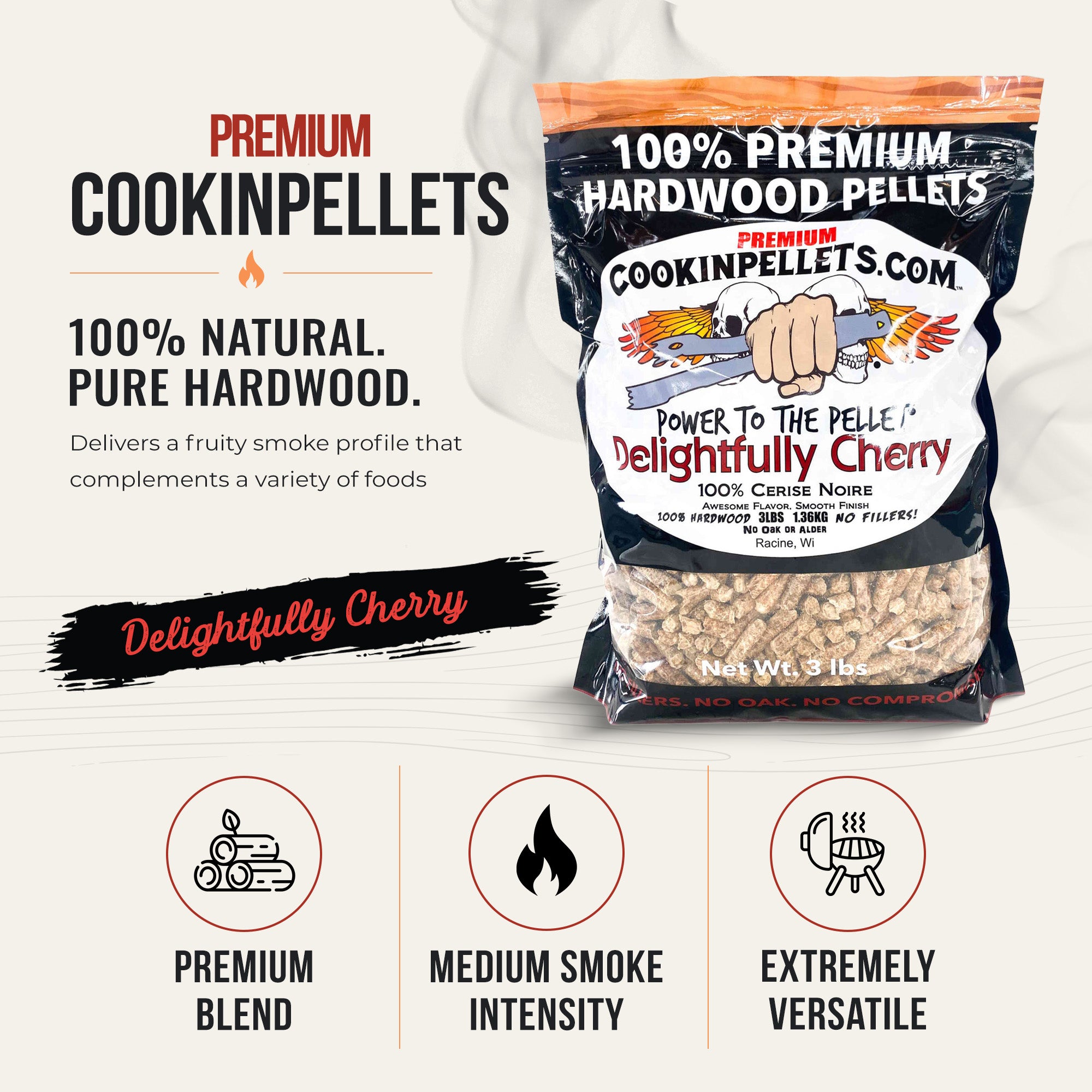 CookinPellets Delightful Cherry Wood Pellets, Indoor Outdoor Smoker, 3lb, 3 Pack - VMInnovations