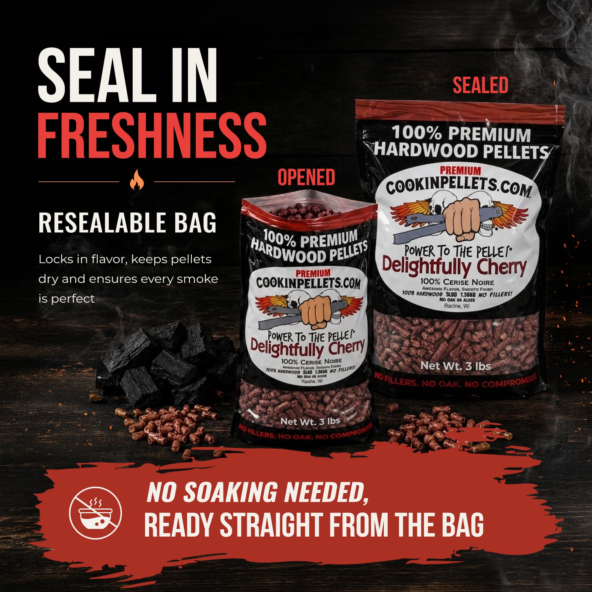 CookinPellets Delightfully Cherry Wood Pellets for Indoor & Outdoor Smoker, 3Lbs - VMInnovations