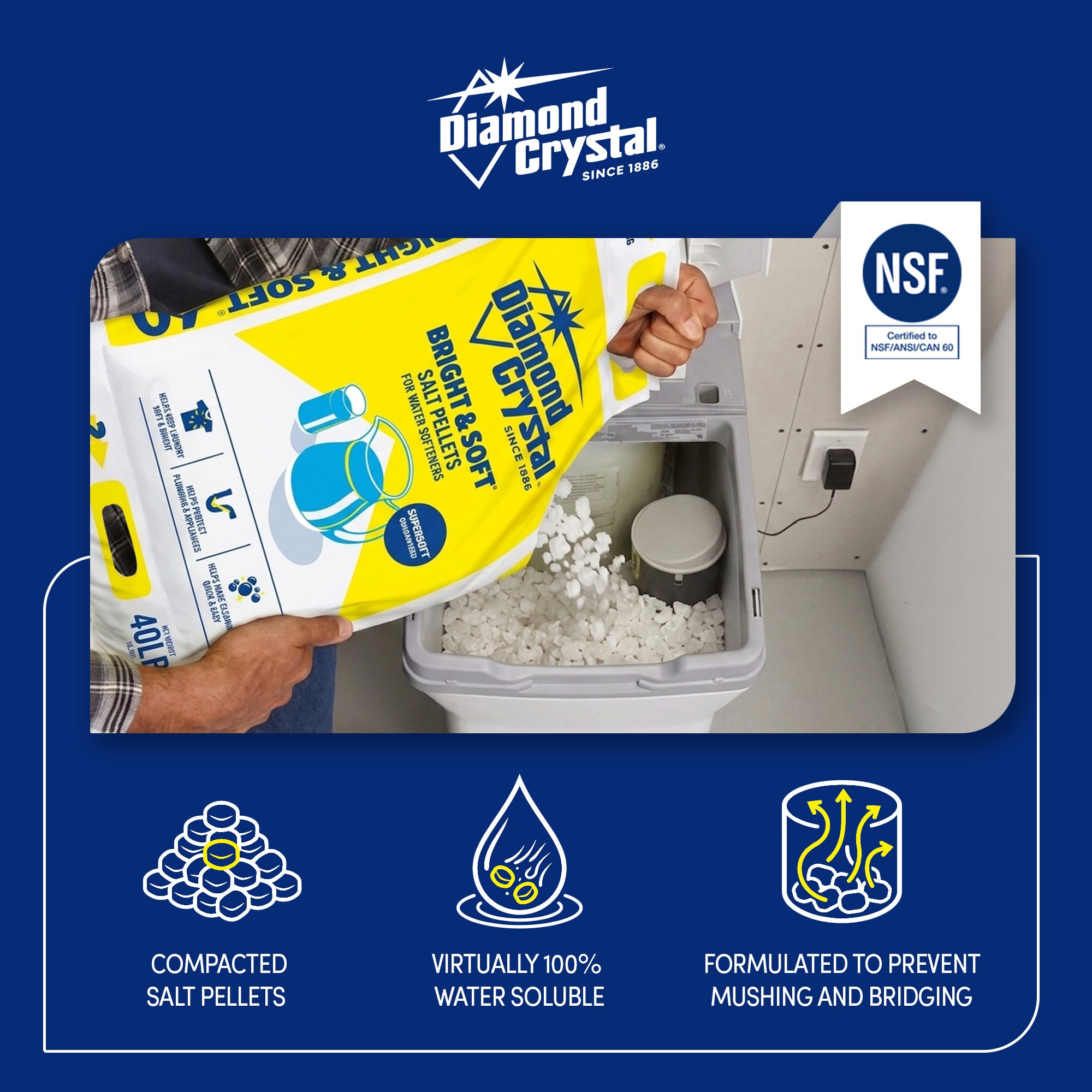 Diamond Crystal High Purity Bright & Soft Water Softener Salt Pellets, 40 Pounds