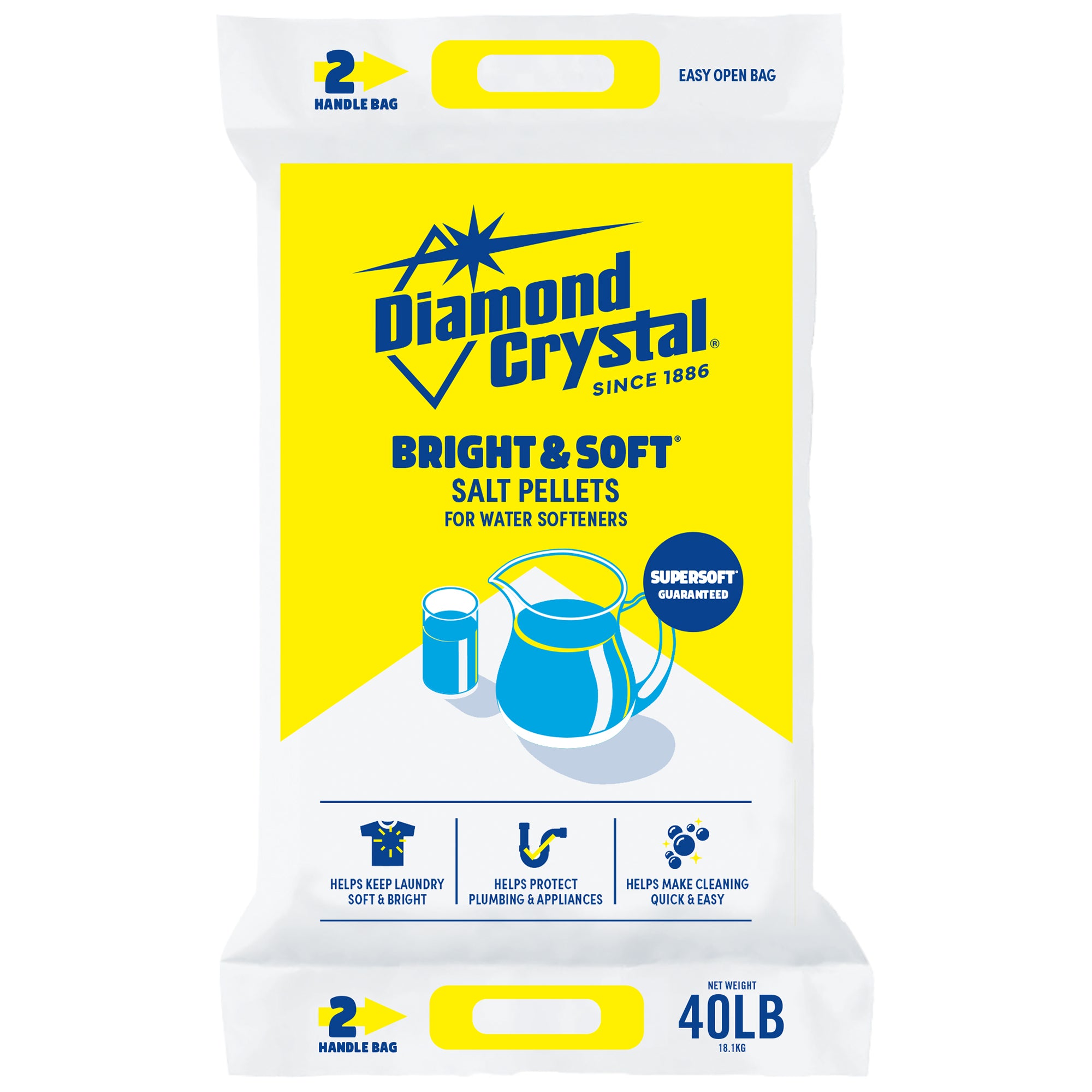 Diamond Crystal High Purity Bright & Soft Water Softener Salt Pellets, 40 Pounds