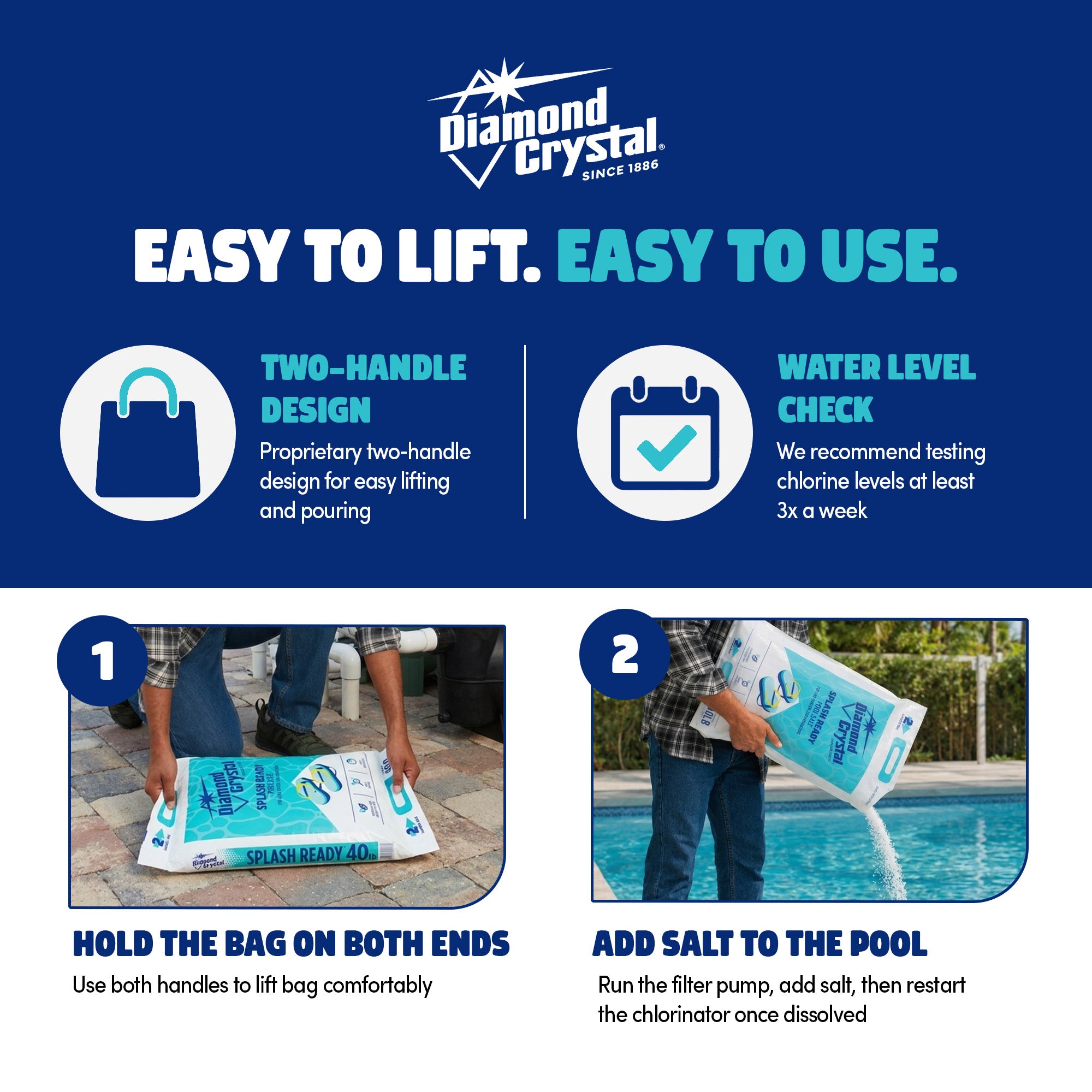 Diamond Crystal Splash Ready Pool Salt for Salt Water Chlorinators, 40 Pounds