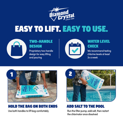 Diamond Crystal Splash Ready Pool Salt for Salt Water Chlorinators, 40 Pounds
