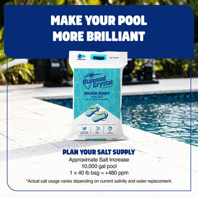 Diamond Crystal Splash Ready Pool Salt for Salt Water Chlorinators, 40 Pounds