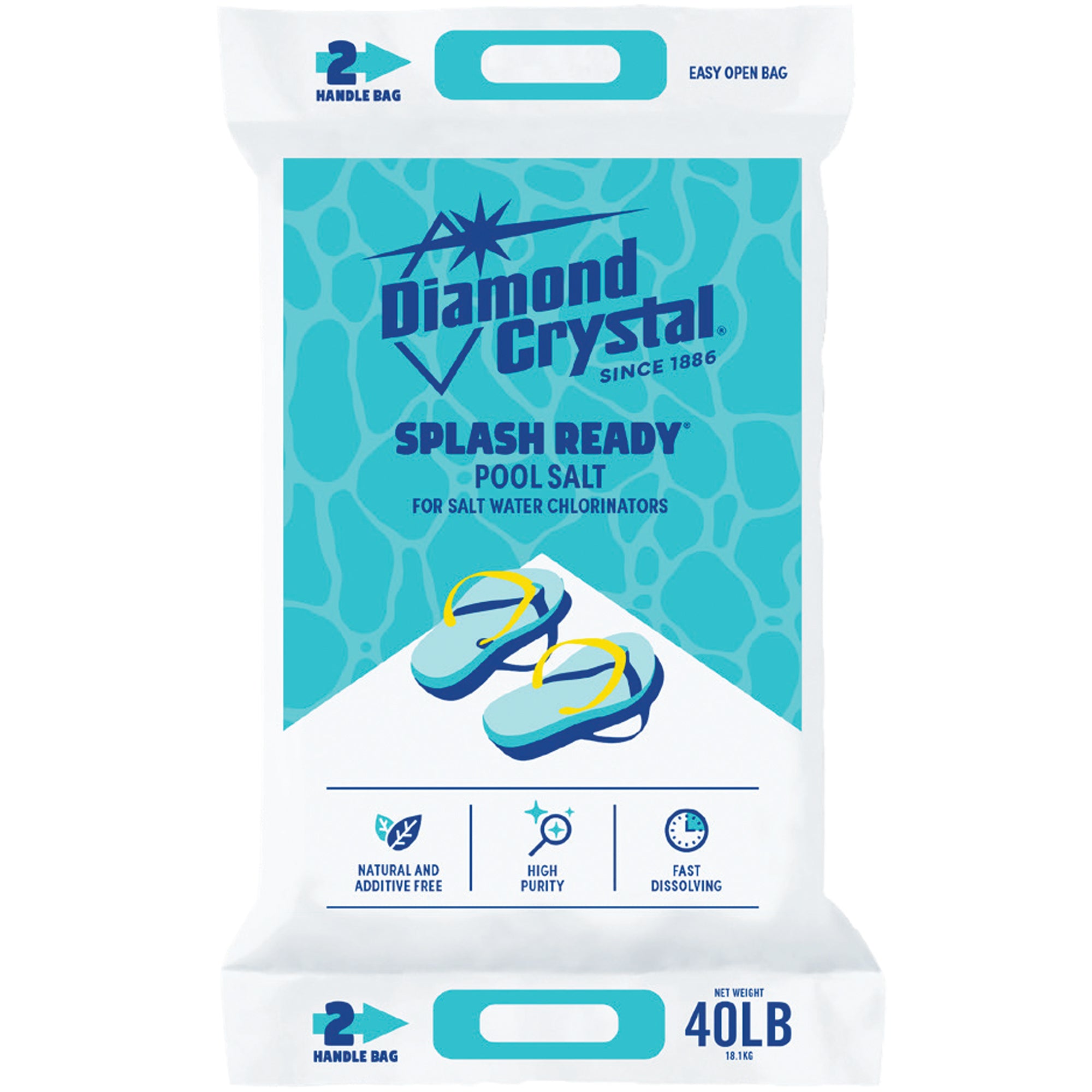 Diamond Crystal Splash Ready Pool Salt for Salt Water Chlorinators, 40 Pounds