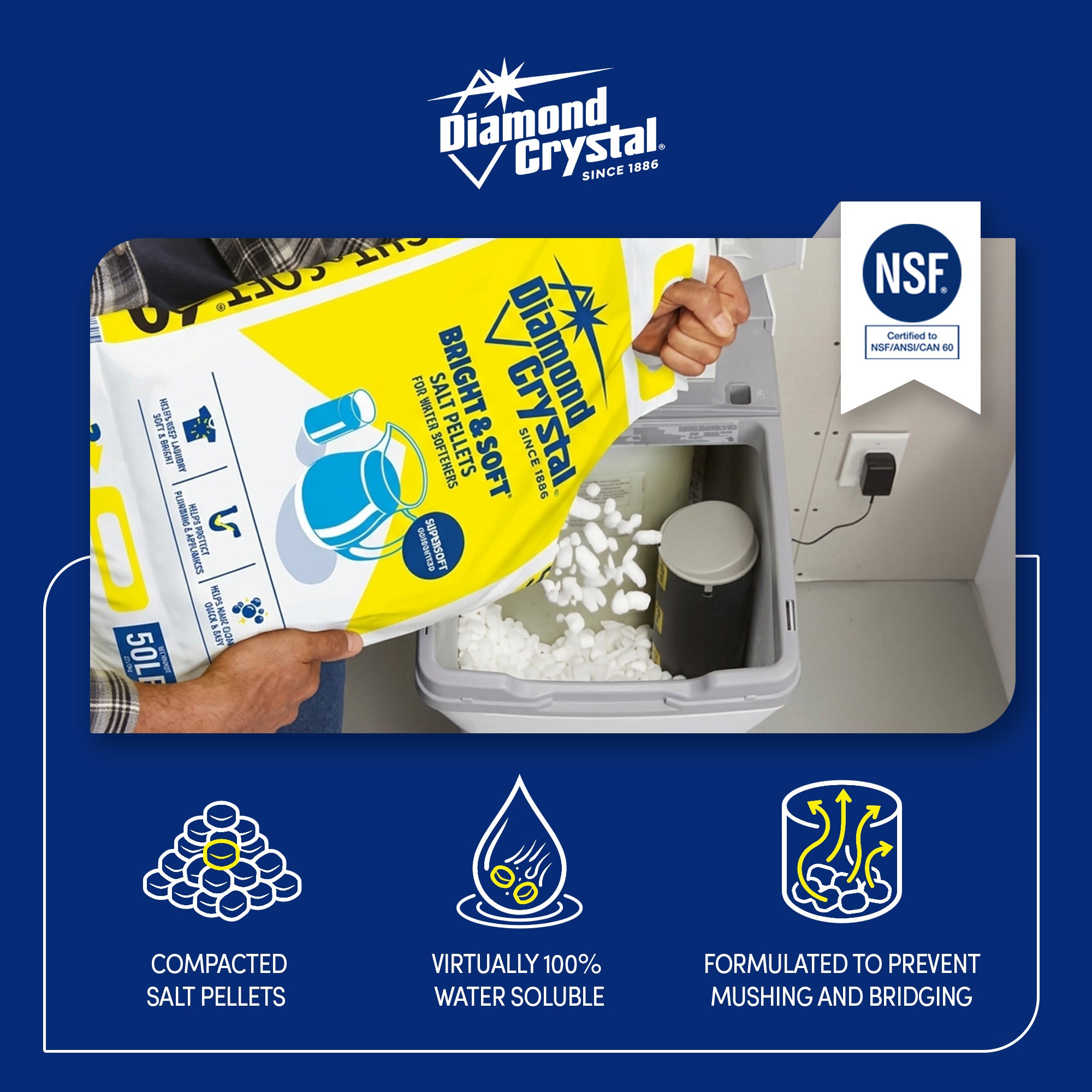 Diamond Crystal High Purity Bright & Soft Water Softener Salt Pellets, 50 Pounds
