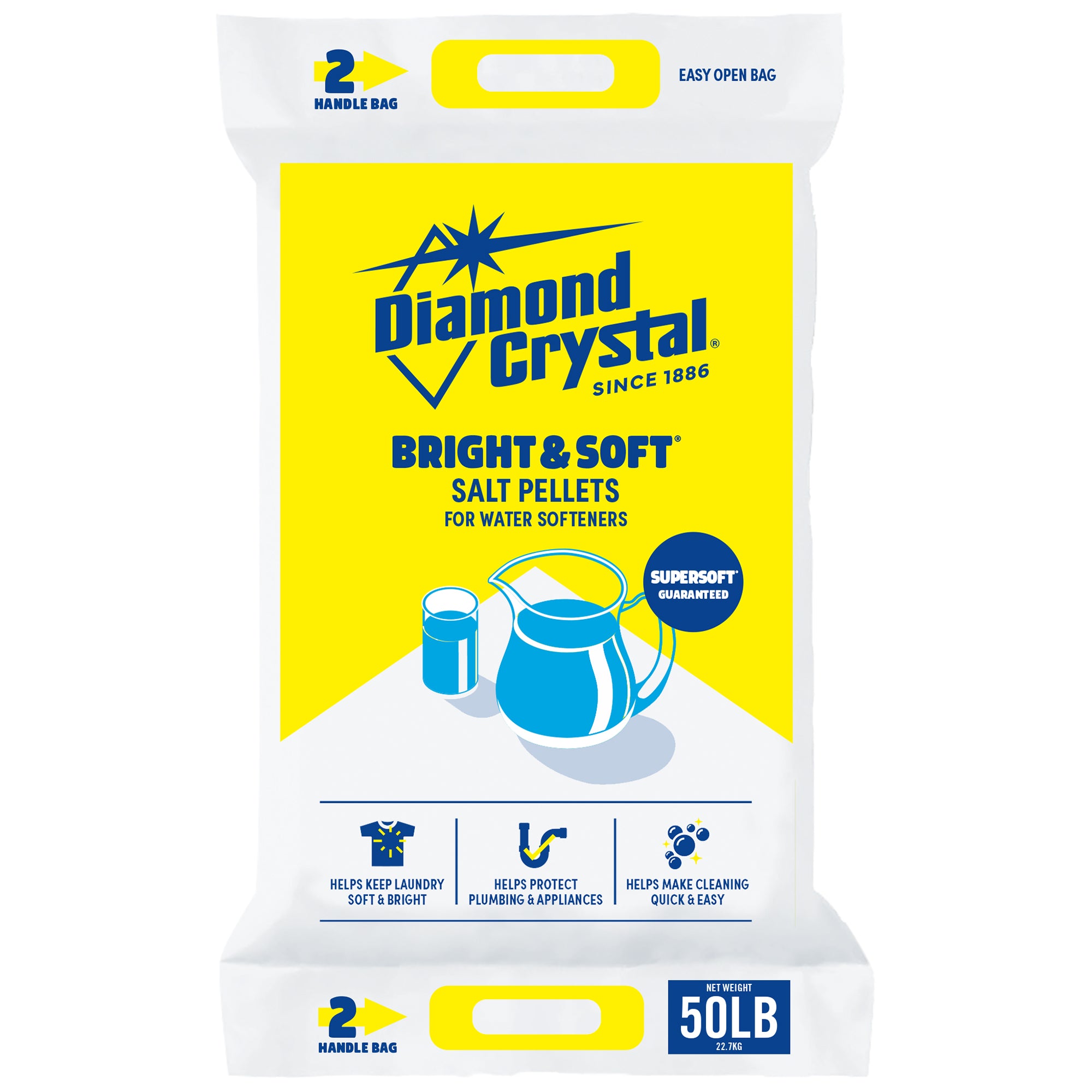 Diamond Crystal High Purity Bright & Soft Water Softener Salt Pellets, 50 Pounds