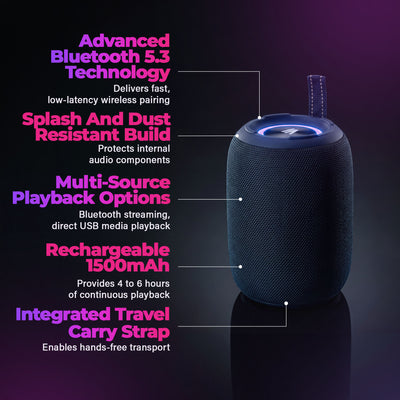 Max Power MPD395 Pulse Boom Portable Bluetooth Speaker with Heavy Bass, Blue - VMInnovations