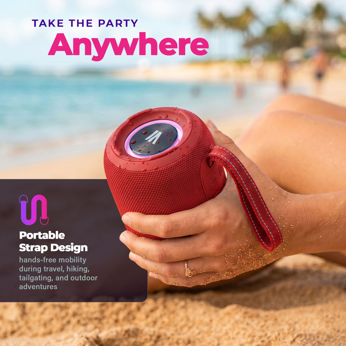 Max Power MPD395 Pulse Boom Portable Bluetooth Speaker with Heavy Bass, Red - VMInnovations