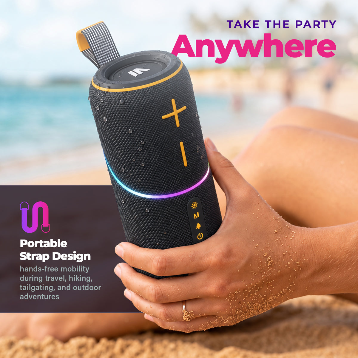 Max Power MPD672 Pulse Xtreme Portable Bluetooth Speaker with Heavy Bass, Black
