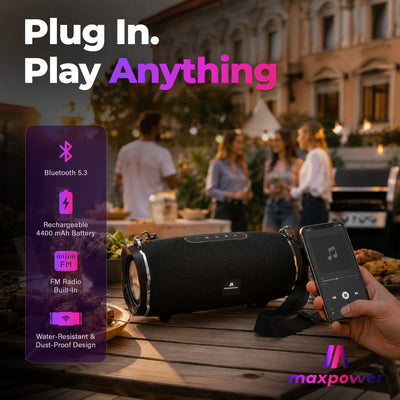 Max Power Encore Portable Wireless Outdoor Speaker with Bluetooth 5.3 and Strap