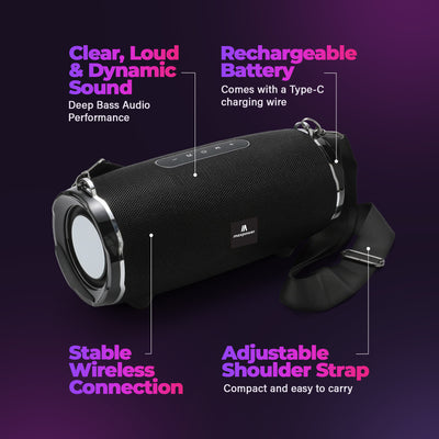 Max Power Encore Portable Wireless Outdoor Speaker with Bluetooth 5.3 and Strap
