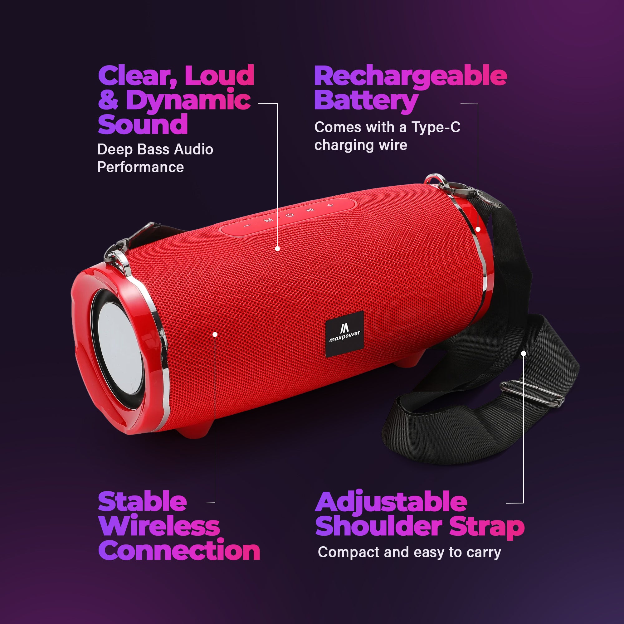 Max Power Encore Portable Wireless Outdoor Speaker with Bluetooth 5.3 and Strap - VMInnovations