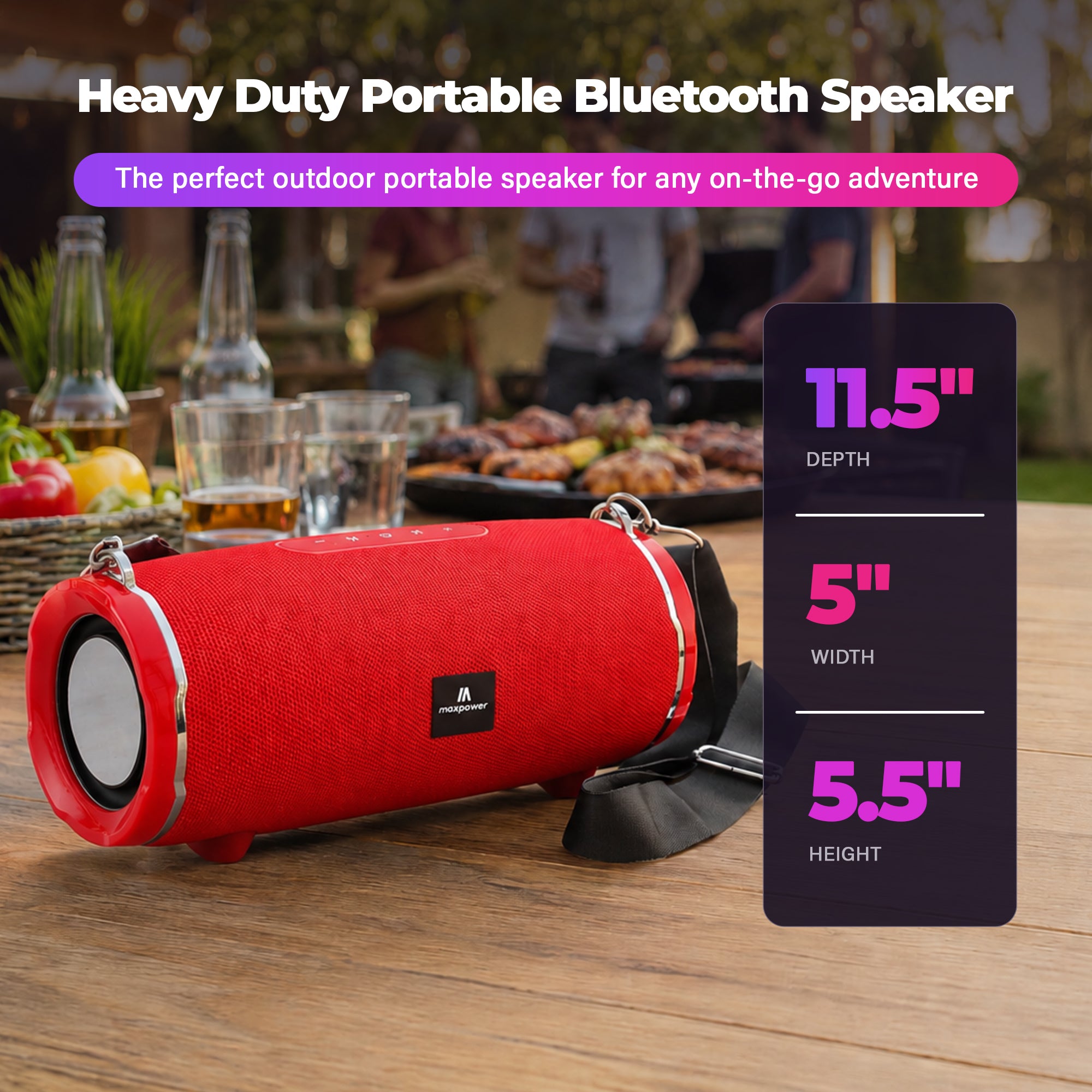 Max Power Encore Portable Wireless Outdoor Speaker with Bluetooth 5.3 and Strap - VMInnovations