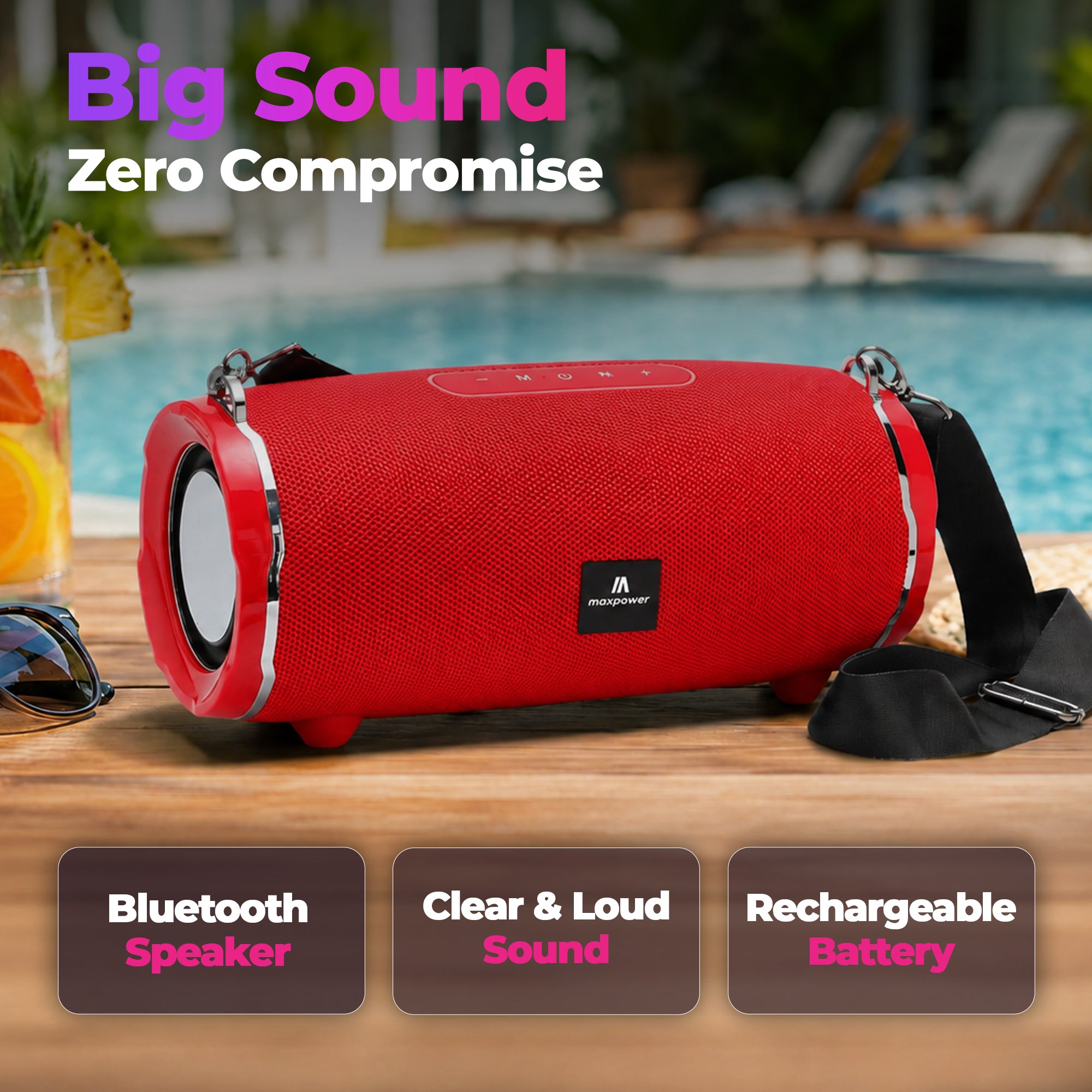Max Power Encore Portable Wireless Outdoor Speaker with Bluetooth 5.3 and Strap - VMInnovations