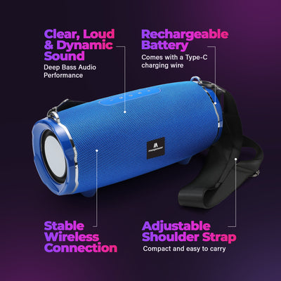 Max Power Encore Portable Outdoor Wireless Speaker with Bluetooth 5.3, Blue - VMInnovations