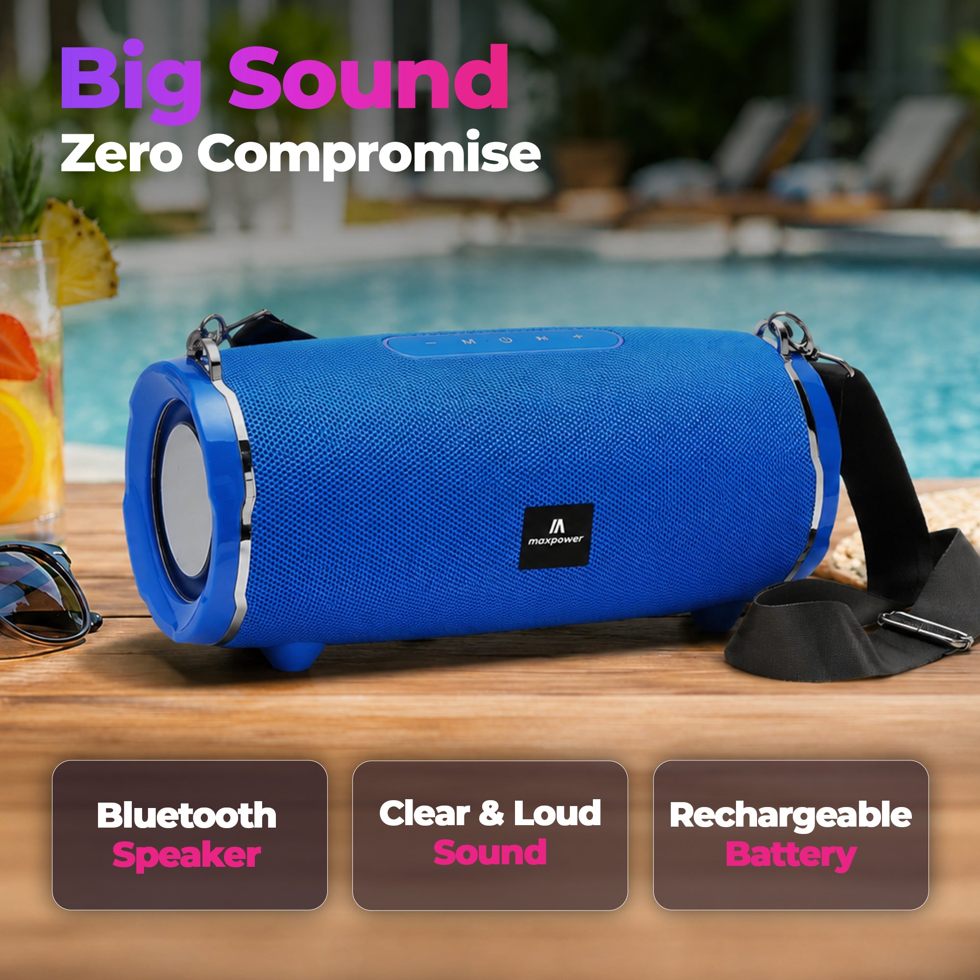 Max Power Encore Portable Outdoor Wireless Speaker with Bluetooth 5.3, Blue - VMInnovations