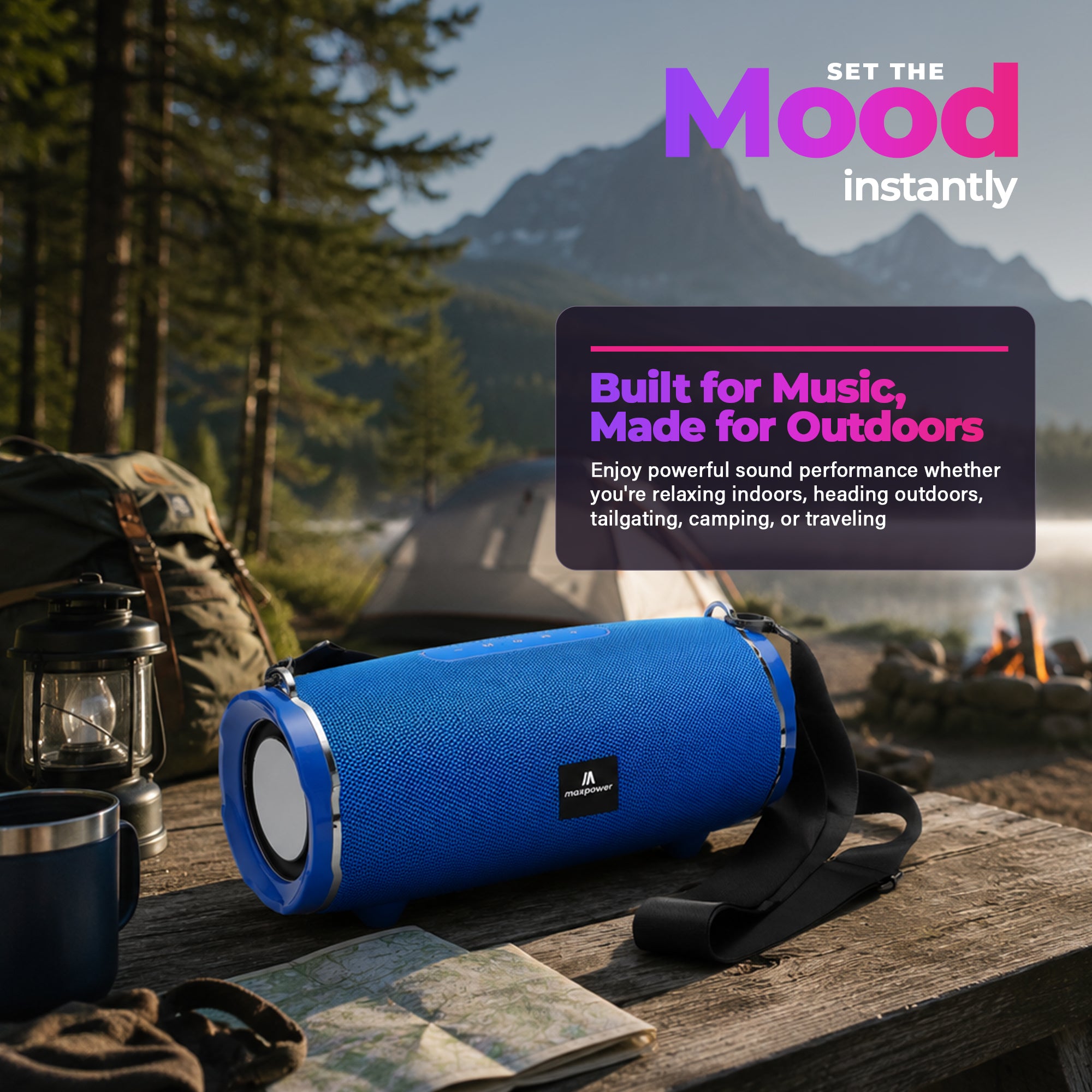 Max Power Encore Portable Outdoor Wireless Speaker with Bluetooth 5.3, Blue - VMInnovations