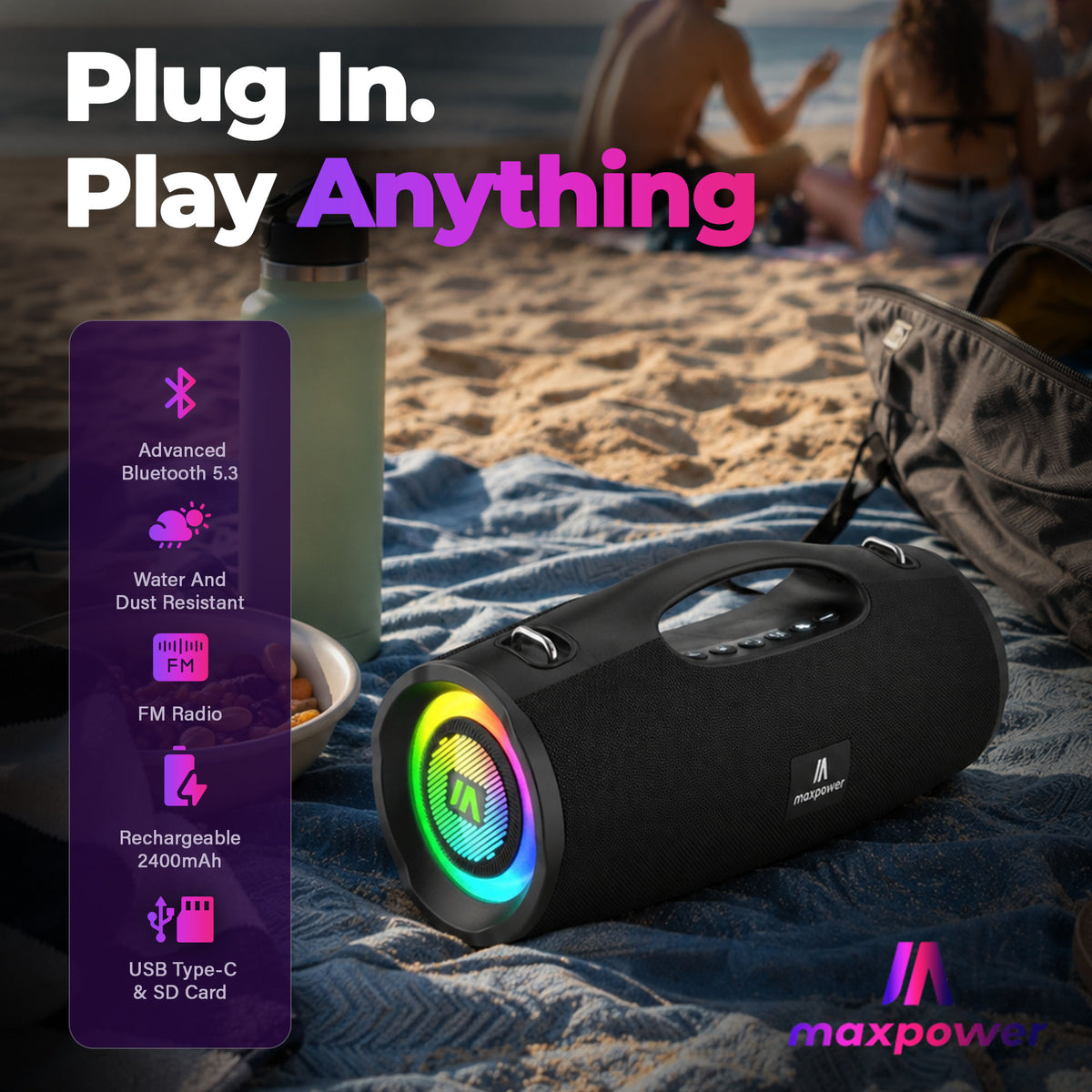 Max Power Ultra Pro M2 Portable, Wireless and Rechargeable Bluetooth Speaker - VMInnovations