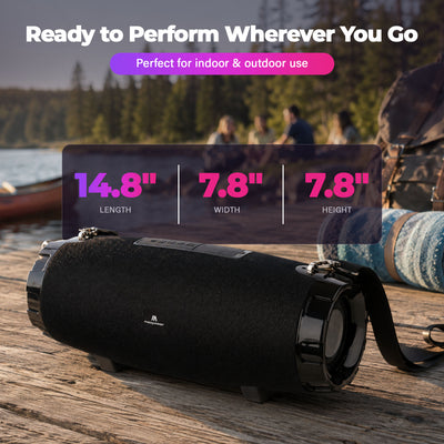 Max Power MPD526 Cyclone 2.0 Rechargeable Bluetooth Speaker, Carry Strap, Black - VMInnovations