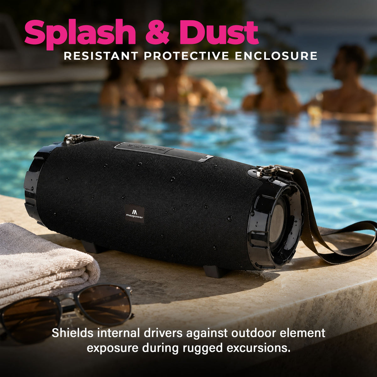 Max Power MPD526 Cyclone 2.0 Rechargeable Bluetooth Speaker, Carry Strap, Black - VMInnovations