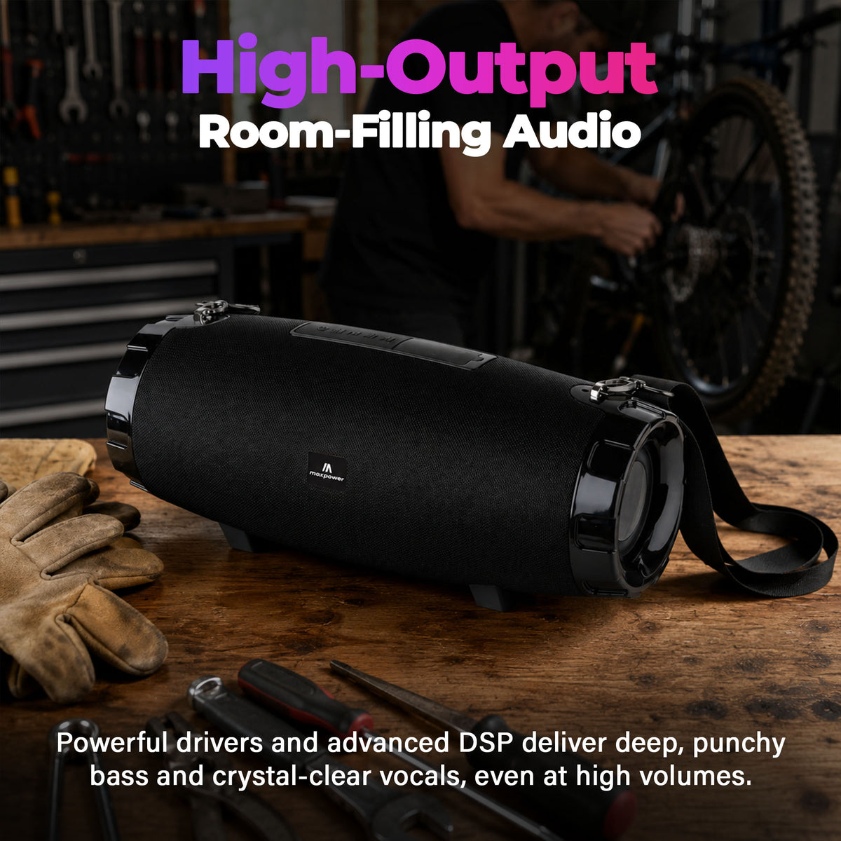 Max Power MPD526 Cyclone 2.0 Rechargeable Bluetooth Speaker, Carry Strap, Black - VMInnovations