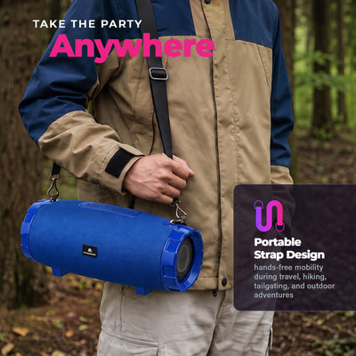 Max Power MPD526 Cyclone 2.0 Rechargeable Bluetooth Speaker, Carry Strap, Blue