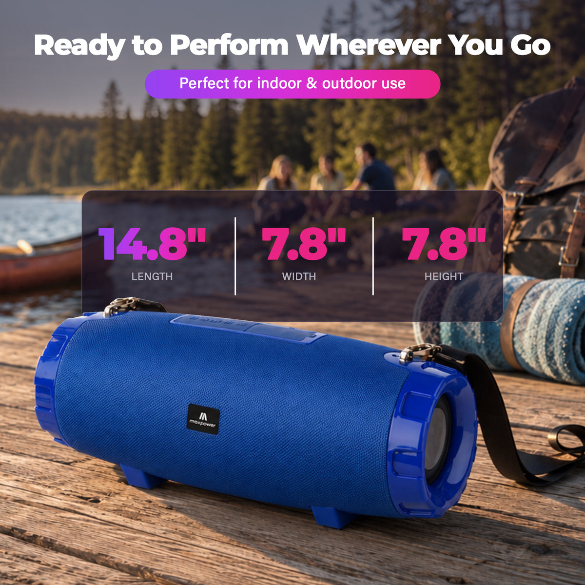 Max Power MPD526 Cyclone 2.0 Rechargeable Bluetooth Speaker, Carry Strap, Blue