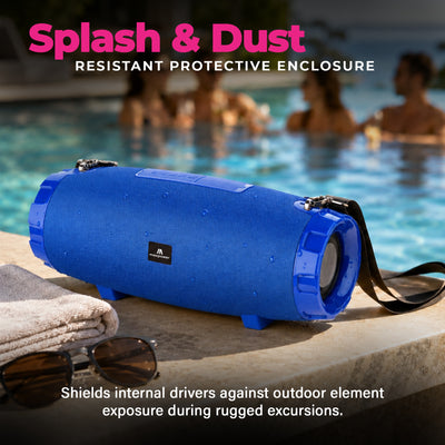 Max Power MPD526 Cyclone 2.0 Rechargeable Bluetooth Speaker, Carry Strap, Blue