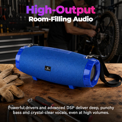 Max Power MPD526 Cyclone 2.0 Rechargeable Bluetooth Speaker, Carry Strap, Blue