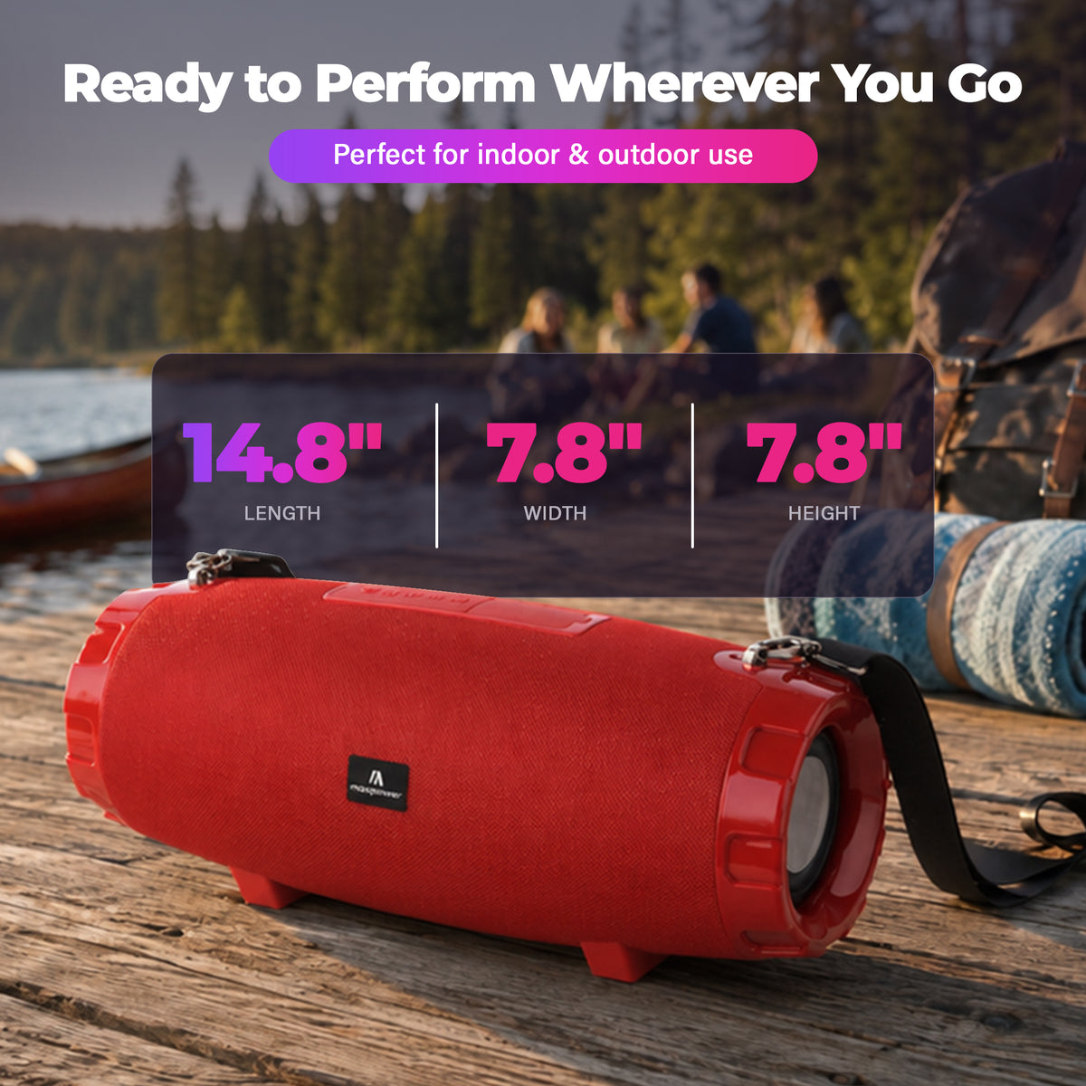 Max Power MPD526 Cyclone 2.0 Rechargeable Bluetooth Speaker, Carry Strap, Red