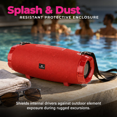 Max Power MPD526 Cyclone 2.0 Rechargeable Bluetooth Speaker, Carry Strap, Red