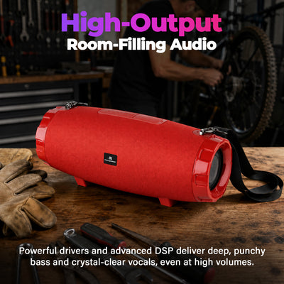 Max Power MPD526 Cyclone 2.0 Rechargeable Bluetooth Speaker, Carry Strap, Red