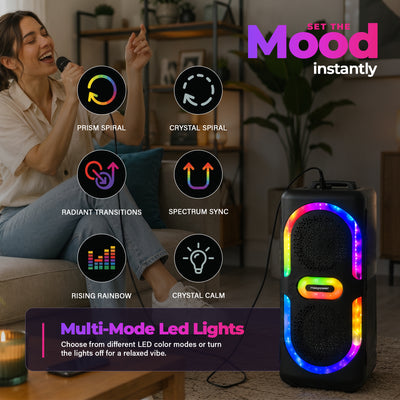 Max Power MPD6D 6.5" Bluetooth Karaoke Speaker, LEDs, Dual Woofers & Microphone
