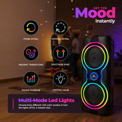 Max Power MPD6M 6.5" Bluetooth Karaoke Speaker, LEDs, Dual Woofers & Microphone