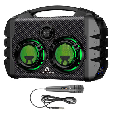 Max Power Party Box Portable Bluetooth Karaoke Speaker with LED Lights, Green - VMInnovations