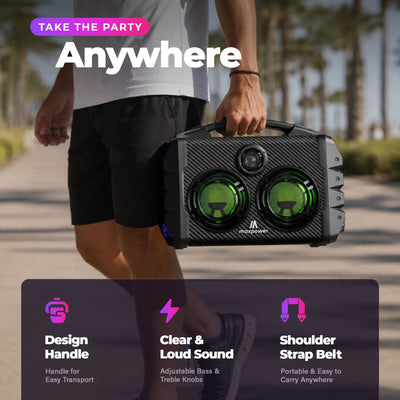 Max Power Party Box Portable Bluetooth Karaoke Speaker with LED Lights, Green
