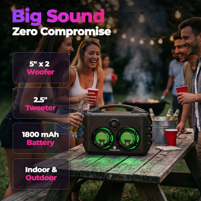Max Power Party Box Portable Bluetooth Karaoke Speaker with LED Lights, Green