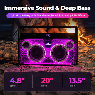 Max Power Retro Boom Portable Bluetooth Speaker with 2 Microphones & LED Lights