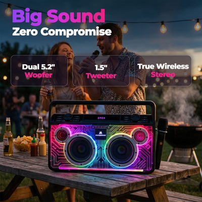 Max Power Retro Boom Portable Bluetooth Speaker with 2 Microphones & LED Lights