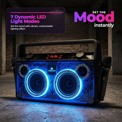Max Power Retro Boom Portable Bluetooth Speaker with 2 Microphones & LED Lights