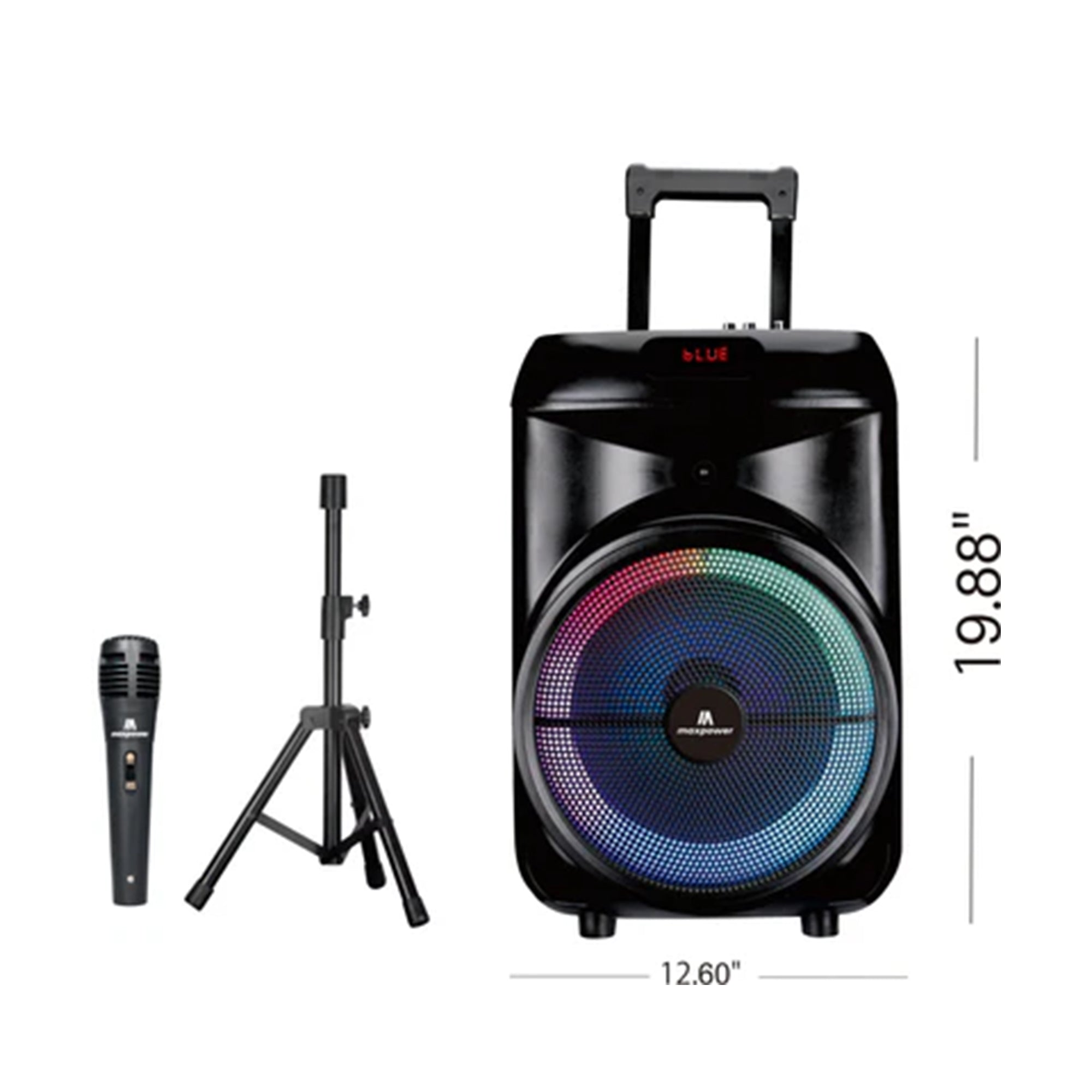 Max Power Rumble 12 Karaoke Bluetooth Trolley Speaker with Adjustable DJ Stand
